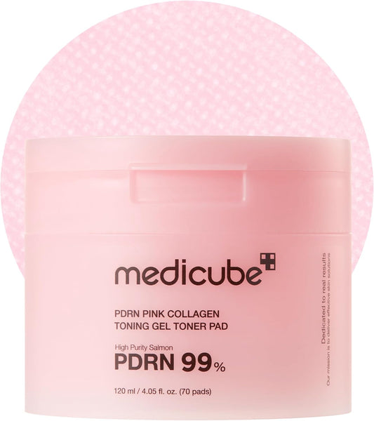 Pink collagen toning gel toner pad with Medicube branding on a white background PDRN Pink Collagen Gel Toner Pad at Beauty Culture
